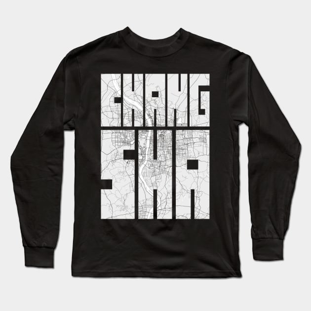 Changsha, China City Map Typography - Light Long Sleeve T-Shirt by deMAP Studio